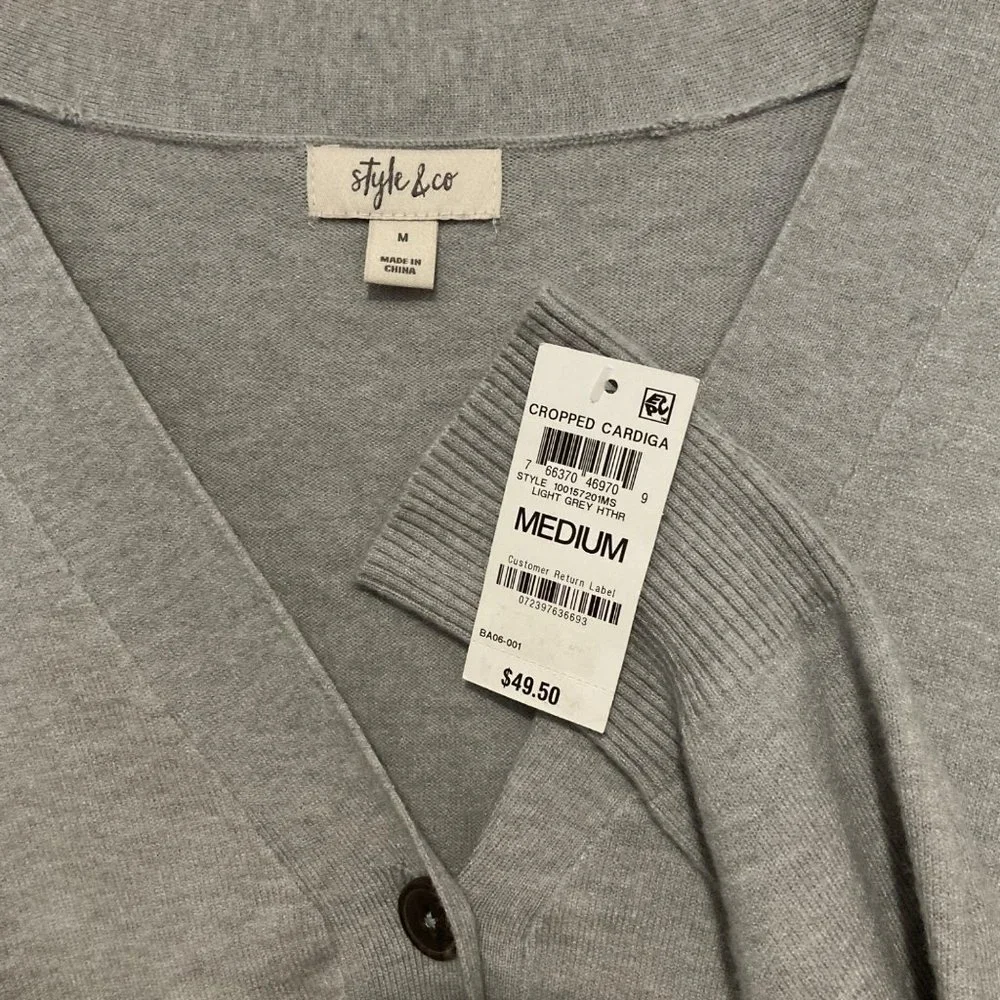 STYLE & CO Cropped Button gray Cardigan size varius casual NWT - Picture 7 of 9